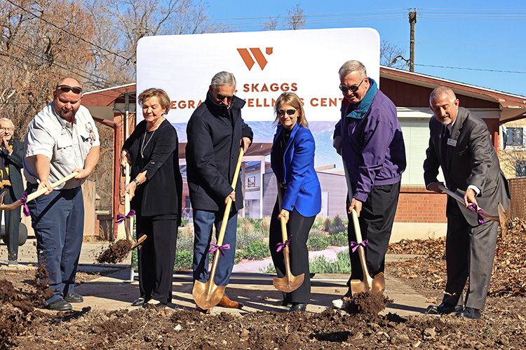 Photo from left to right: Bill Self DNP ’21 (Nurse Practioner), Claudia Skaggs Luttrell  (The ALSAM Foundation), Ray Etcheverry (Florence J. Gillmor Foundation),  Beth Dobkin (President), Preston Chiaro (Chair, Board of Trustees),  Glenn Smith (Vice President for Student Affairs and Athletics).